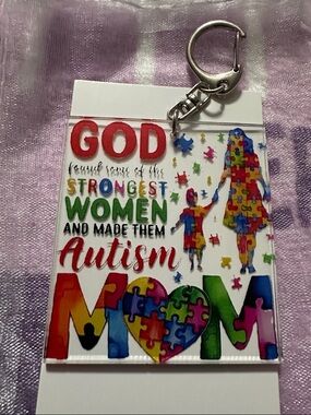Autism Awareness Puzzle Heart MOM Keychain with Positive Affirmation Card